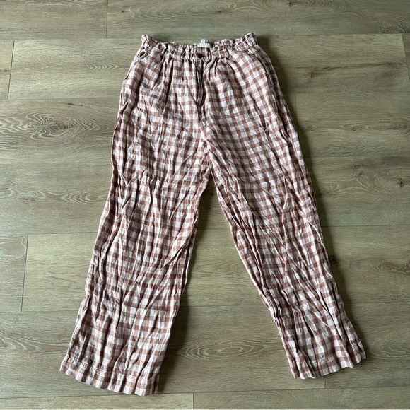 Lou & Grey 100% Linen Gingham High Waisted Wide Leg Pants Sz S - Picture 2 of 7